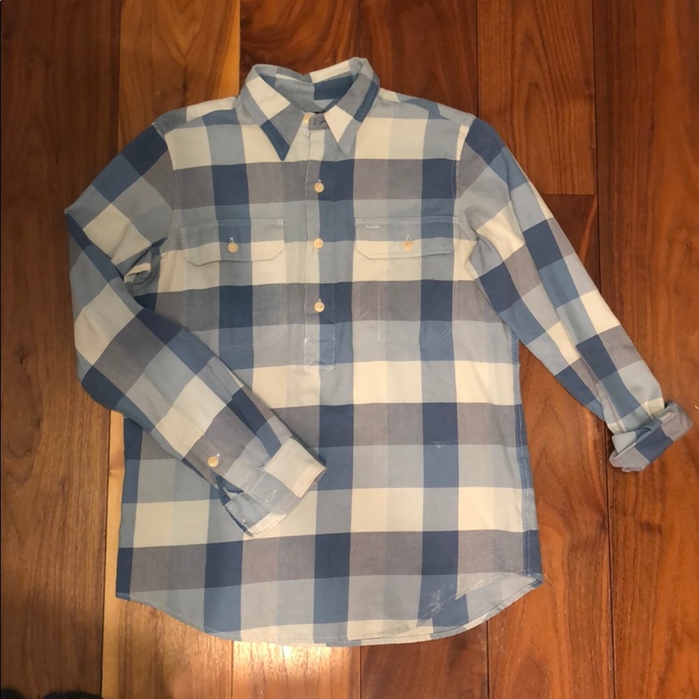 Blue Oversized Gingham Half Button